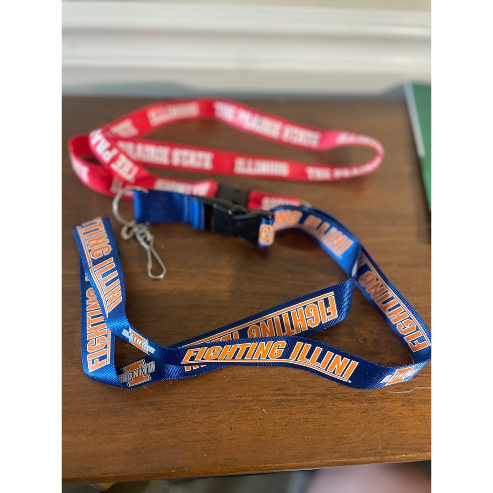 Lot of 2 Illinois Fighting Illini & The Prairie State Lanyards Blue Red NCAA